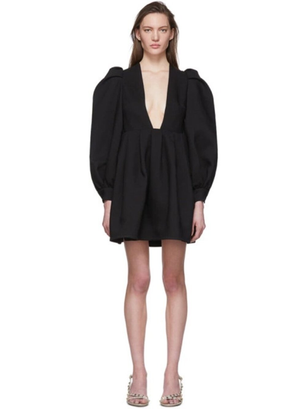 Valentino Plunge Neck Wool Silk Crepe Couture Mini Dress Black IT 40 US 4 NWT